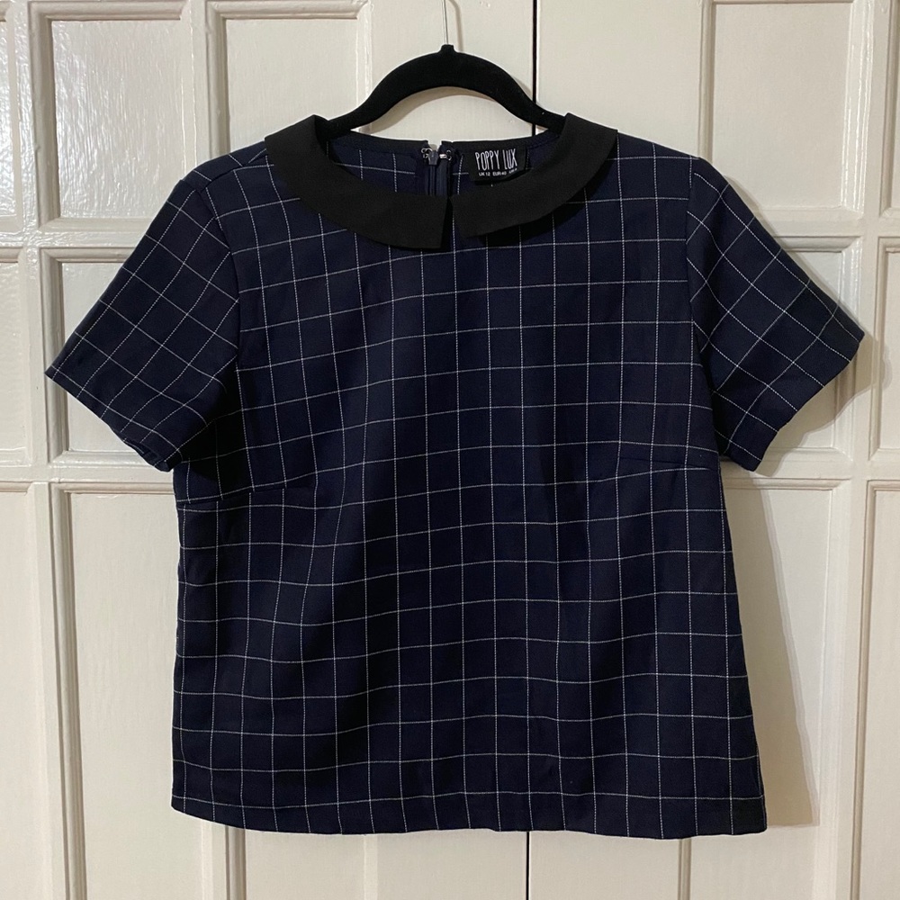 Navy Poppy Lux cropped top with collar
